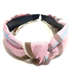 Plaid Headband Top Knot Light Pink